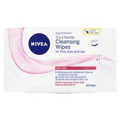 Picture of Nivea Daily Essentials 3 in 1 Gentle Cleansing Wipes for Face, Eyes and Lips - Dry Skin - 25